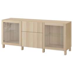 BESTA Kombin. odlaganje s fiokama, belo b. im. hrastovine Lappviken/Sindvik/Stubbarp im. b. b. hrast staklo, 180x42x74 cm