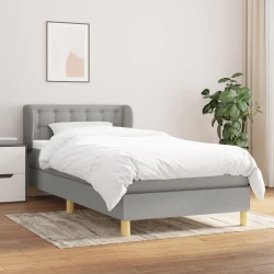 Greatstore Box spring postelja z vzmetnico svetlo siva 90x190 cm blago