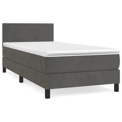 Vidaxl Box spring postelja z vzmetnico temno siva 90x200 cm žamet