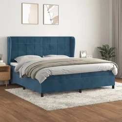 shumee Box spring postelja z vzmetnico temno modra 200x200 cm žamet