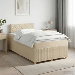vidaXL Postelja boxspring z vzmetnico Krem 120 x 200 cm Blago