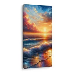 Slika valovi ob sončnem zahodu - 30x60
