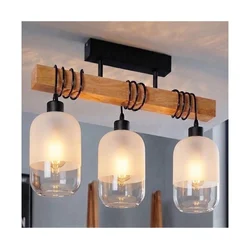 Brilagi - Plafonski luster WOOD GLASS 3xE27/60W/230V borovina/crna/bela