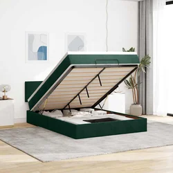 Ottoman krevet s madracem i LED diodama tamnozeleni 140x190 cm baršun