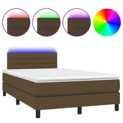 Vidaxl Box spring postelja z vzmetnico LED tem. rjava 120x190 cm blago