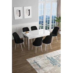 Hanah Home Set Trpezarijski sto i 6 stolica Han, Crno-beli