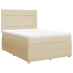 Vidaxl Box spring postelja z vzmetnico krem 160x200 cm blago