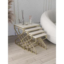 Hanah Home Ela set od 4 umetnuta stočića, zlatni ram, krem MDF ploče