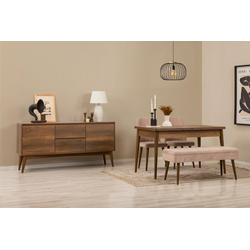 HANAH HOME Vina 02 0900 Walnut Stone (Produživi trpezarijski sto, stolice i konzola (5 komada))