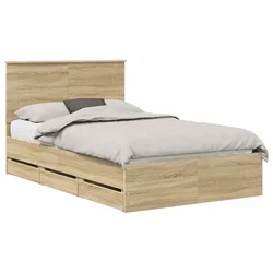 Vidaxl Konstrukcija postelje s predalom Sonoma hrast 120 x 190 cm
