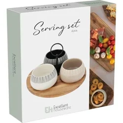 Excellent Houseware Komplet 3 skodelic za prigrizke s servirno desko
