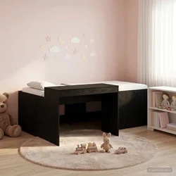 Krevet za djecu s visokim okvirom i stolom Crna 90 x 200 cm
