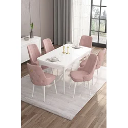 Hanah Home Set Trpezarijski sto i 6 stolica Are, Roze-beli