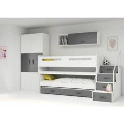 Drveni Dečiji Krevet Na Sprat Max 1 S Tri Kreveta 200x80 - Grafit