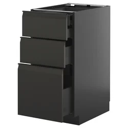 METOD / KNIVSHULT Pod.elem.3front/2dnj/1srd/1vis.fiok, Crnosiva/Upplöv boja antracita, mat, 40x60 cm