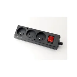 JO! Prenosna trojna vtičnica 16A 2P+Z 250V s stikalom, črna GN-370WS