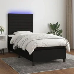 Vidaxl Box spring postelja z vzmetnico LED črna 80x200 cm blago