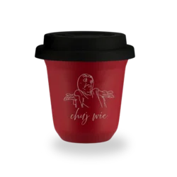 shumee 240 ml rdeč vrček Ch*j wie s črnim pokrovom