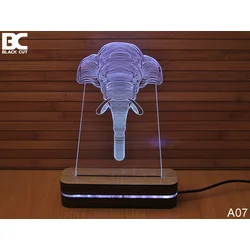 Black Cut 3D Lampa Slon, Toplo bela