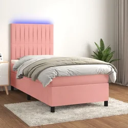 Greatstore Box spring postelja z vzmetnico LED roza 80x200 cm žamet