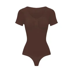 cfab Oblikovanje postave T-Shirt Bodysuit Sculpting Shapewear mit String rjava
