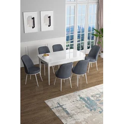 Hanah Home Set Trpezarijski sto i 6 stolica Han, Sivo-beli