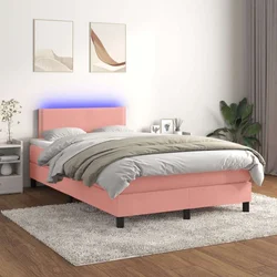 Krevet box spring s madracem LED ružičasti 120x200cm baršunasti