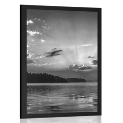 Plakat odsev gorskega jezera v črnobeli varianti - 30x45 silver