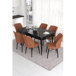 Hanah Home Set Trpezarijski sto i 6 stolica Eva, Terakota