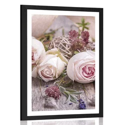 Plakat s paspartujem slavnostna kompozicija vrtnic - 20x30 silver