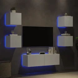 5-dijelni zidni TV ormarići s LED svjetlima bijeli