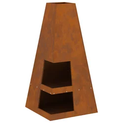 Kamin Smeđa 50 x 50 x 100 cm Čelik otporan na vremenske uvjete