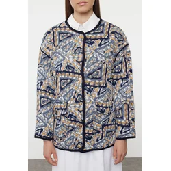 Trendyol Navy Blue Textured Oversize Seasonal Bomber Jacket