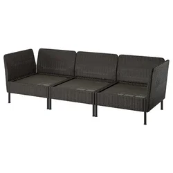 VITTSKÄR Modularna sofa trosed, rukohvati napolju/plastični ratan tamnosiva