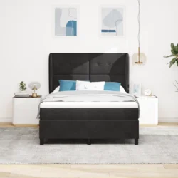 vidaXL Postelja s vzmetnico Črna 140x200 cm Žamet