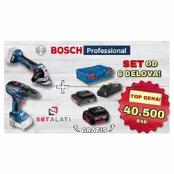 Bosch set alata na baterije u koferu: brusilica+šrafilica+baterije+punjač+L-boxx kofer za alat