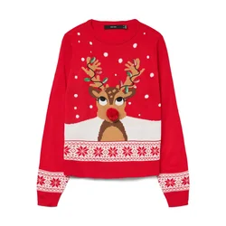 VERO MODA Pulover CMFrostydeer mešane barve/rdeča