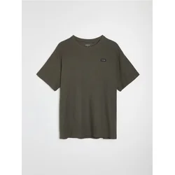 Sinsay - Pamučna majica comfort fit od waffle pletiva - khaki