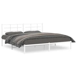 Vidaxl Kovinski posteljni okvir z vzglavjem bel 200x200 cm