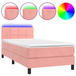 Vidaxl Box spring postelja z vzmetnico LED roza 100x200 cm žamet