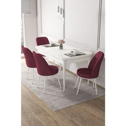 Hanah Home trpezarijski set Via, sto na razvlačenje i 4 stolice, bela ploča, bordo tkanina Jerry