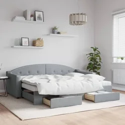 Greatstore Izvlečna dnevna postelja s predali svetlo siva 80x200 cm blago