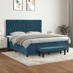 Box spring postelja z vzmetnico temno modra 180x200 cm žamet