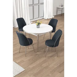 Hanah Home trpezarijski set Osle, sto i 4 stolice, bela ploča, hromirane noge, antracit tkanina Babyface