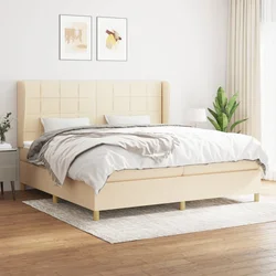 vidaXL Box spring postelja z vzmetnico krem 200x200 cm blago