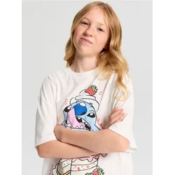 Sinsay - Pamučna oversize majica s printom Stitch - krem