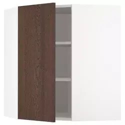 METOD Ugaoni zidni element s policama, bela/Sinarp smeđa, 68x80 cm