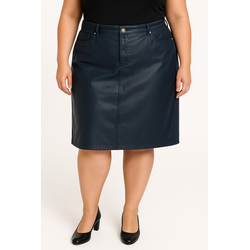 Plus size usnjeno mini krilo, temno modro