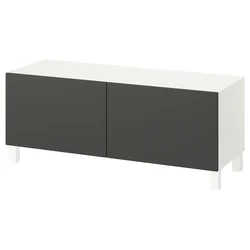 BESTA TV stalaža s vratima, bela Lappviken/Stubbarp/tamnosiva, 120x42x48 cm