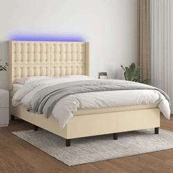 shumee Box spring postelja z vzmetnico LED krem 140x200 cm blago
